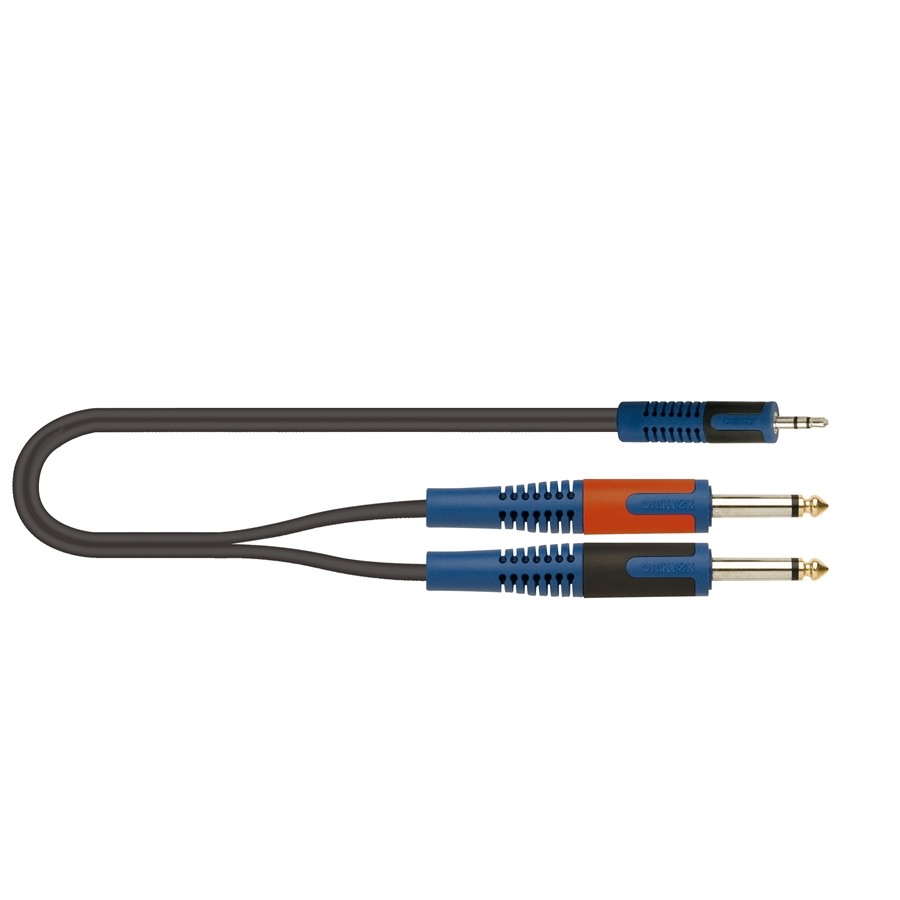 QUIKLOK - Cabo 1m Jack stereo 3.5mm - 2x Jack 6.3mm mono